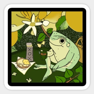 Just Another Frog Picnicing with Hot Coffee Lofi Hiphop Chilling in the Nature Sticker